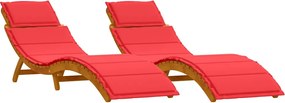 vidaXL Șezlong cu pernă 2 pcs Roșu Lemn Solid de Acacia