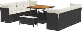 vidaXL Set de canapele pentru grădină 11 pcs Negru și Crem poliratan
