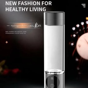 Sticla pentru apa portabila cu hidrogen Elixir, 1.2W, Baterie 1800 mAh, 260 ml, Afisaj OLED, Incarcare USB, Argintiu