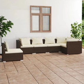 Set mobilier de gradina cu perne, 6 piese, maro, poliratan maro si crem, 3x colt + 3x mijloc, 1