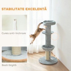 PawHut Ansamblu de joacă pentru pisici, 103.5 cm înălțime, cu pat și hamac, Gri | Aosom Romania