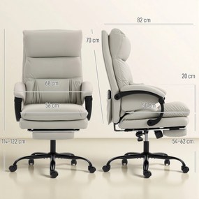 HOMCOM Scaun de Birou cu Masaj la 6 Puncte și Funcție de Încălzire, Reglabil 135° din Piele PU cu Suport pentru Picioare, Brațe Tapițate, Înălțime Reglabilă, Spătar Înalt, Gri Deschis | Aosom Romania