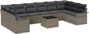 vidaXL Set de canapele pentru grădină cu pernă 11 pcs Gri Rattan poli