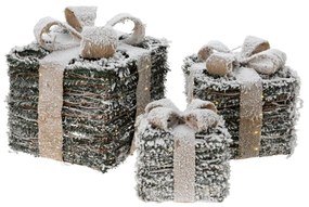 Decoratiune Snowy Gift din ratan, verde, 26x28 cm