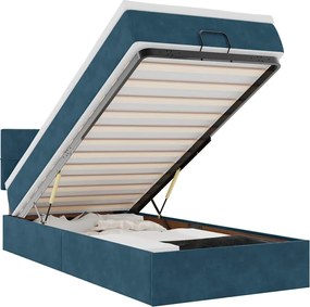 vidaXL Cadru de pat otoman cu saltea, catifea albastru închis 90x200cm