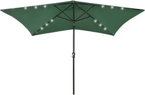 vidaXL Umbrelă de soare cu stâlp din oțel & LED-uri, verde, 2x3 m