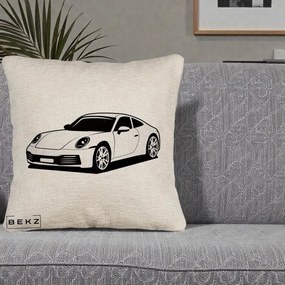 Perna Personalizata Porsche 911 Silueta, 40x40 cm, Bej Canapea, Husa Detasabila, Perna Inclusa, BEKZ®