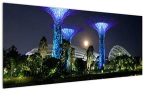Tablou cu lună plină în grădinile din Singapur (120x50 cm)