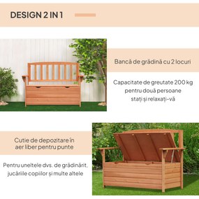 Outsunny Bancă de Grădină pentru 2 Persoane cu Spațiu de Depozitare, din Lemn, Rezistentă la Intemperii, 112x58x84 cm | Aosom Romania
