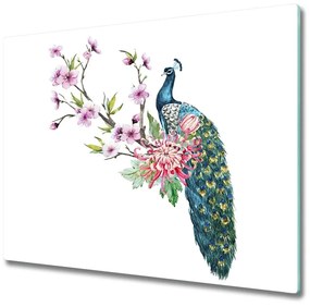 Tocator din sticla Peacock și flori