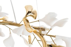 Lustra Suspendata, Metal Auriu, Petale Flori Albe Ceramice, FLORA 80