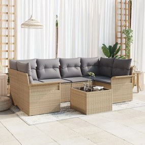 vidaXL Set de canapele pentru grădină 7 pcs Bej Rattan poli