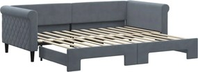 vidaXL Pat de zi cu extensie, gri închis, 90x200 cm, catifea