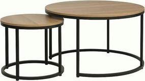 Set 2 masute cafea DION, stejar/negru, PAL laminat/metal