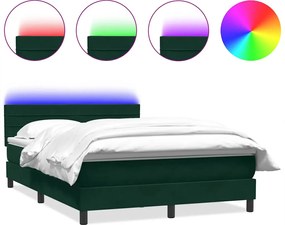 vidaXL Pat cu arcuri cu saltea și LED, verde închis, 160x220 cm, catifea