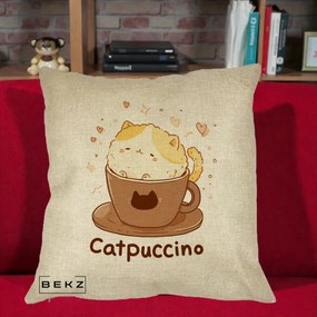 Perna Decorativa Catpuccino Pisica Cappuccino, 40x40 cm, Crem, Husa Detasabila, Perna Inclusa, BEKZ®