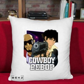 Perna Personalizata Cowboy Bebop Spike si Jet Poster, 40x40 cm, Alb Pufos, Husa Detasabila, Perna Inclusa, BEKZ®