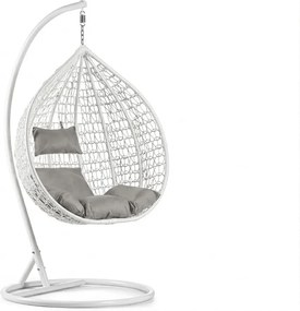 Scaun suspendat alb KOKON cu suport, perna deschisa