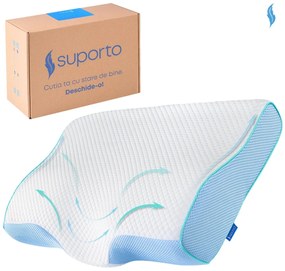 Perna de dormit anatomica si ortopedica cu suport cervical, Din spuma cu memorie, Suporto, Albastra