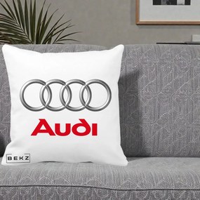 Perna Personalizata cu emblema Audi, 40x40 cm, Alba Mata, Husa Detasabila, Perna Inclusa, BEKZ®