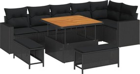 vidaXL Set de canapele pentru grădină 9 pcs Negru poliratan