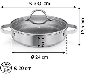 Tigaie adâncă cu capac Tescoma SteelCRAFT diametru 24 cm, 2 mânere