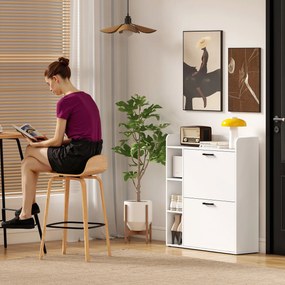 HOMCOM Dulap pentru pantofi slim cu 2 sertare rabatabile și 3 rafturi, Capacitate 15 perechi, 83x24x90.5 cm, Alb | Aosom Romania