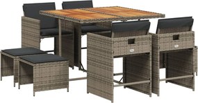 vidaXL Set mobilier grădină cu perne, 9 piese, gri, poliratan