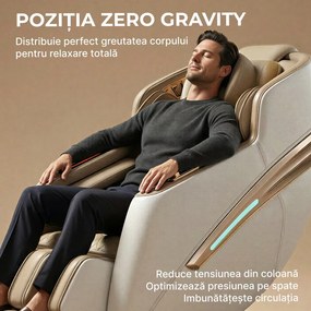 Fotoliu de masaj 4D cu SL-Track, Zero Gravity, incalzire si port USB, Alb/Bej