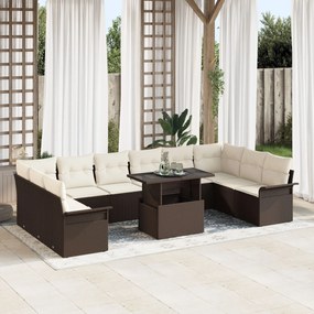vidaXL Set de canapele pentru grădină cu pernă 11 pcs Maro Rattan poli