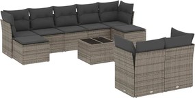 vidaXL Set mobilier de grădină cu perne, 10 piese, gri, poliratan
