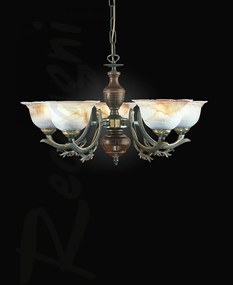 Candelabru rustic cu 5 brate design italian din alama cu lemn 2801