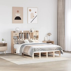vidaXL Pat cu bibliotecă fără saltea, 160x200 cm, lemn masiv de pin