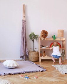 Covor patrat de joaca termoizolant din spuma, pentru copii si bebelusi, pliabil, Catifea Bej cu volanas, 100x100cm