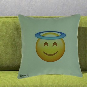 Perna Decorativa Emoji Inger cu Aureola, 40x40 cm, Verde, Husa Detasabila, Perna Inclusa, BEKZ®