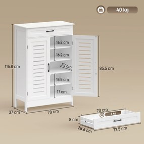 HOMCOM Pantofar pentru Hol cu 2 Uși cu Lamele, 5 Niveluri, Rafturi Reglabile, pentru 20 Perechi de Pantofi, 78x37x115,8 cm, Alb | Aosom Romania