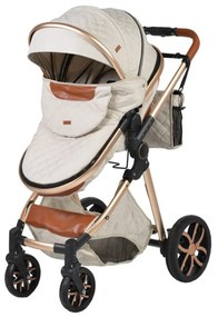 Carucior nou nascuti 2 in 1 NOVOKIDS™ Alma Gold PRO , Cu geanta bebe, Cadru Aluminiu , Amortizoare, Roti din cauciuc plin AVE, Landou, Modul sport,