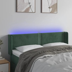 vidaXL Tăblie de pat cu LED, verde închis, 147x16x78/88 cm, catifea