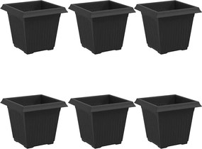 vidaXL Vază pătrată pentru flori 6 pcs Negru 16 x 16 x 14 cm Plastic