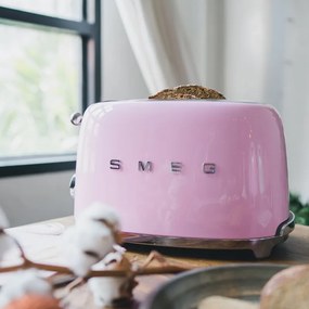 Prajitor de paine SMEG 50's Style TSF01PKEU, 950 W, 2 felii, 6 trepte, Tava pentru firimituri, Cablu integrat, Otel inoxidabil, Roz