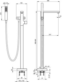 BLUR – Baterie Cadă de Sine Stătătoare cu Set de Duș, BQL_017M Finisaj Cromat 🛁✨