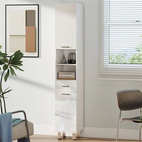 kleankin Mobilier pentru Baie cu 1 Sertar 3 Rafturi Ajustabile și 2 Dulapuri, 30x30x180 cm, Alb Lucios | Aosom Romania