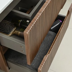 Mobilier de baie Trent 80 cm cu chiuvetă ceramică (2 sertare) și oglindă 60x80 cm stejar apus de soare