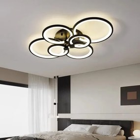 Lustră LED cu Telecomandă, Meda 4+2 cercuri,168W, Negru, 74 cm