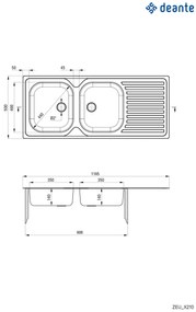 Chiuvetă din inox, 2-cuve cu picurător, Techno, ZEU_3210