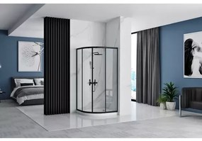 Cabina dus cu cadita semirotunda Rea Look cu doua usi culisante 90x90 negru mat