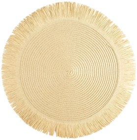 Covoraș rotund în stil boho cu franjuri - set de masă 38 cm Alb