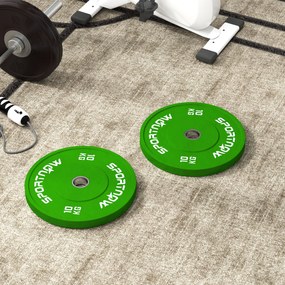 SPORTNOW Set de 2 Discuri Greutăți 2x10 kg din Cauciuc, cu Gaură de 5 cm pentru Gantere și Grijuri, Ø45x4 cm, Verde | Aosom Romania