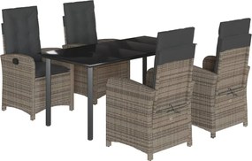 vidaXL Set mobilier de grădină cu perne, 5 piese, gri, poliratan