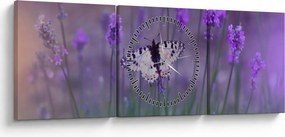 Tablou - fluture în lavandă (cu ceas) (90x30 cm)